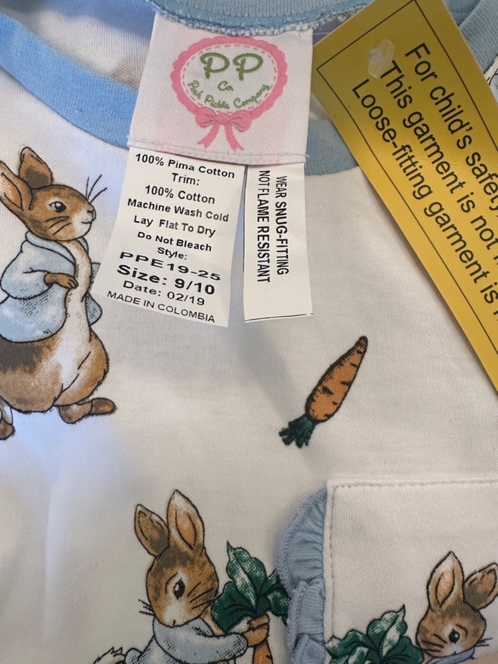 Posh Pickle Girls Peter rabbit Pima pajamas size 9/10 - Picture 3 of 3